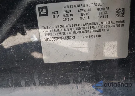 2015 Chevrolet Sonic Lt Auto из США, поврежденный, VIN 1G1JC5SH9F4126783